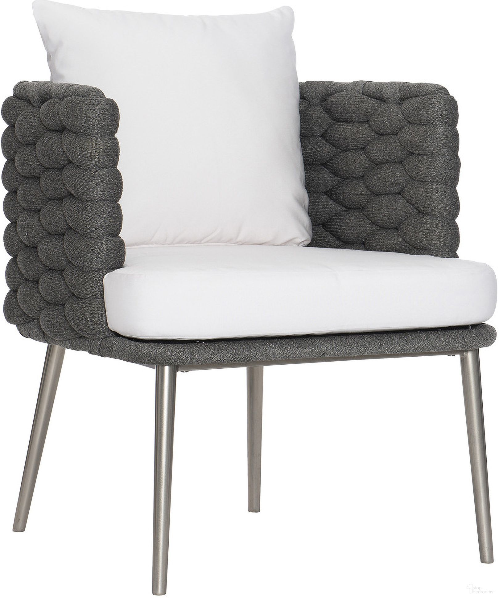 The appearance of Santa Cruz Outdoor Arm Chair in Cadet Grey designed by Bernhardt in the modern / contemporary interior design. This cadet gray/silver mist piece of furniture was selected by 1StopBedrooms from Santa Collection to add a touch of cosiness and style into your home. Sku: X02549Q. Material: Stainless Steel.