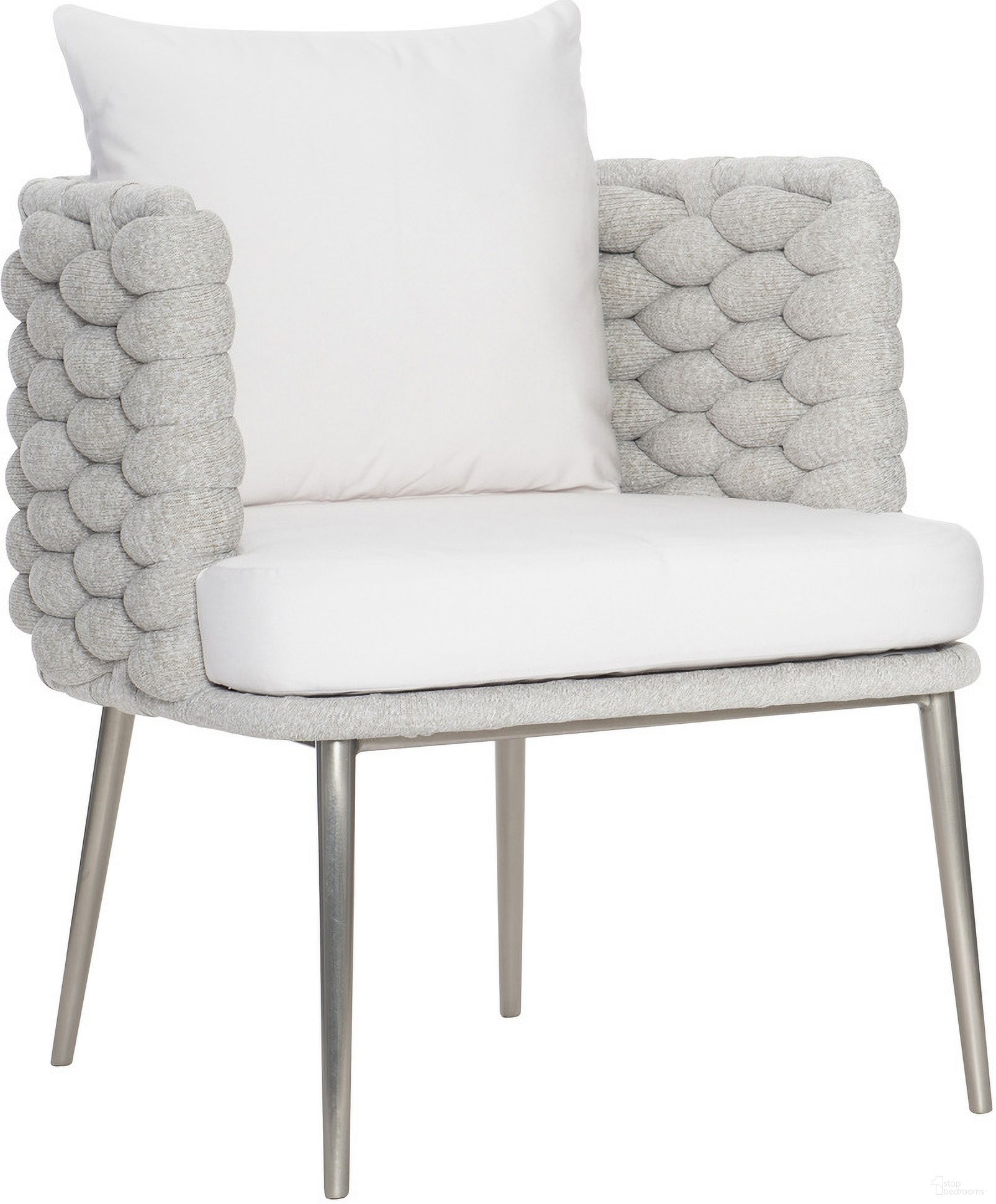 The appearance of Santa Cruz Outdoor Arm Chair in Nordic Grey designed by Bernhardt in the modern / contemporary interior design. This nordic gray/silver mist piece of furniture  was selected by 1StopBedrooms from Santa Collection to add a touch of cosiness and style into your home. Sku: X02545Q. Material: Stainless Steel.