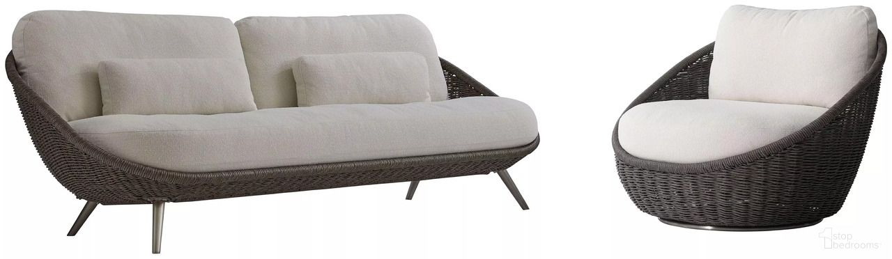 The appearance of Santa Monica Outdoor Living Room Set In Cream Boucle and Grey designed by Bernhardt in the modern / contemporary interior design. This cream boucle/grey piece of furniture  was selected by 1StopBedrooms from Santa Collection to add a touch of cosiness and style into your home. Sku: O8227A;O8223SA. Material: Woven.