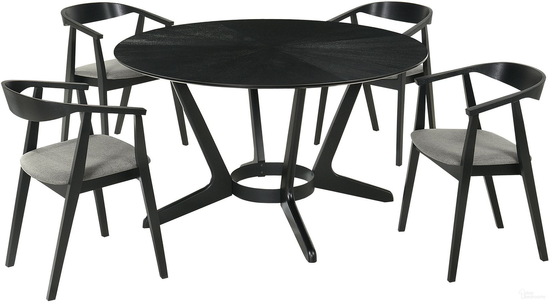 The appearance of Santana 5 Piece Round Wood Dining Set In Black designed by Armen Living in the transitional interior design. This black piece of furniture was selected by 1StopBedrooms from Santana Collection to add a touch of cosiness and style into your home. Sku: LCSACHBLKCH;LCSACHBLKCH;LCSATBLBLK. Material: Wood.
