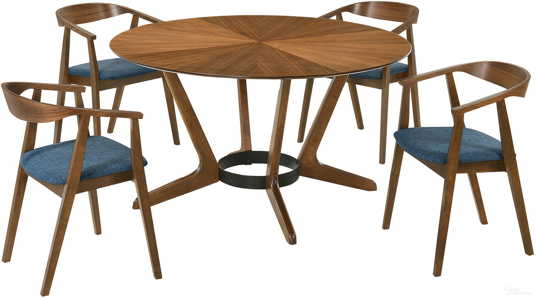 The appearance of Santana 5 Piece Round Wood Dining Set In Walnut/Blue designed by Armen Living in the transitional interior design. This walnut blue piece of furniture was selected by 1StopBedrooms from Santana Collection to add a touch of cosiness and style into your home. Sku: LCSACHWABLU;LCSACHWABLU;LCSATBLWA. Material: Wood.