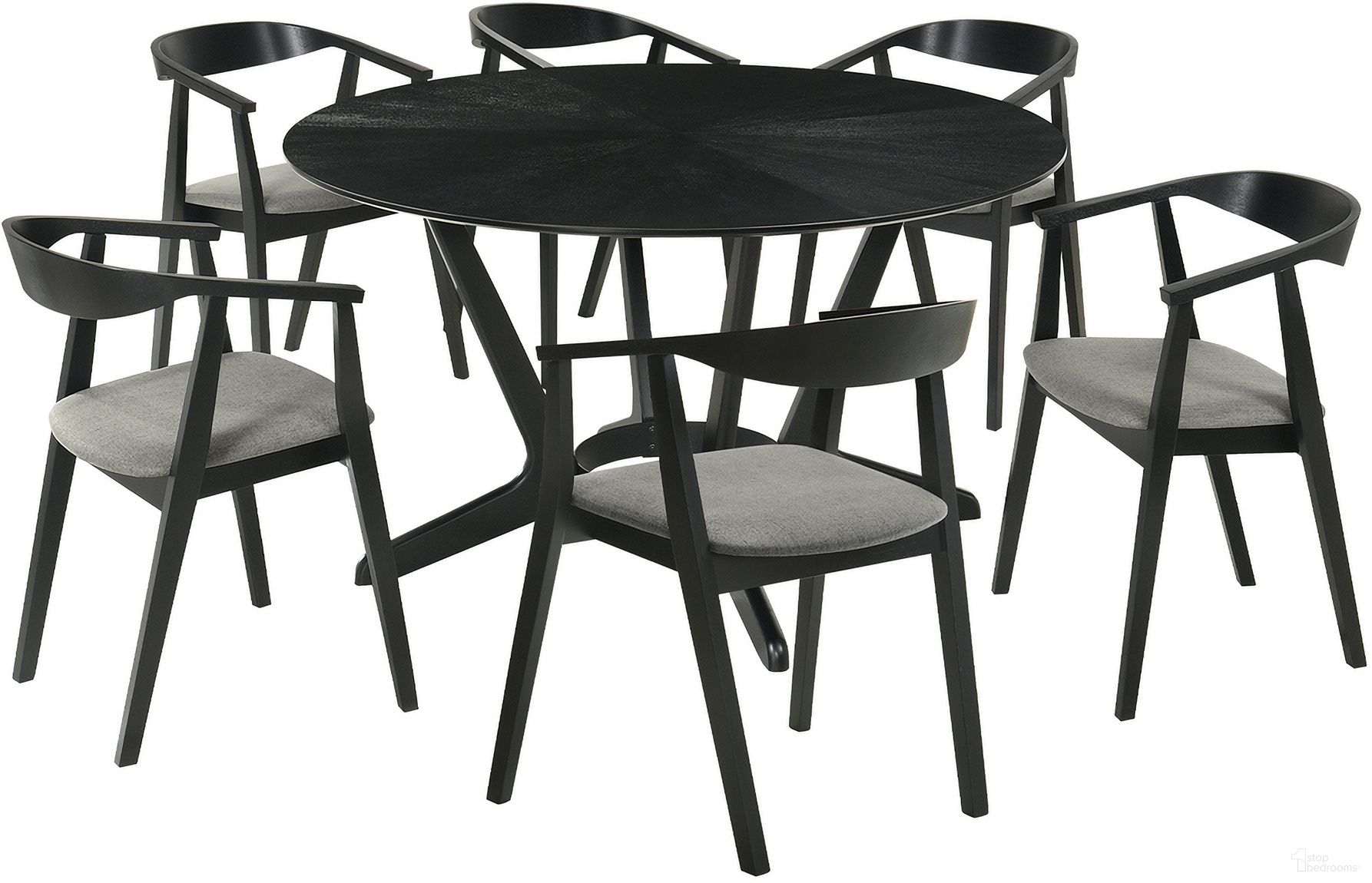 The appearance of Santana 7 Piece Round Wood Dining Set In Black designed by Armen Living in the transitional interior design. This black piece of furniture was selected by 1StopBedrooms from Santana Collection to add a touch of cosiness and style into your home. Sku: LCSACHBLKCH;LCSACHBLKCH;LCSACHBLKCH;LCSATBLBLK. Material: Wood.