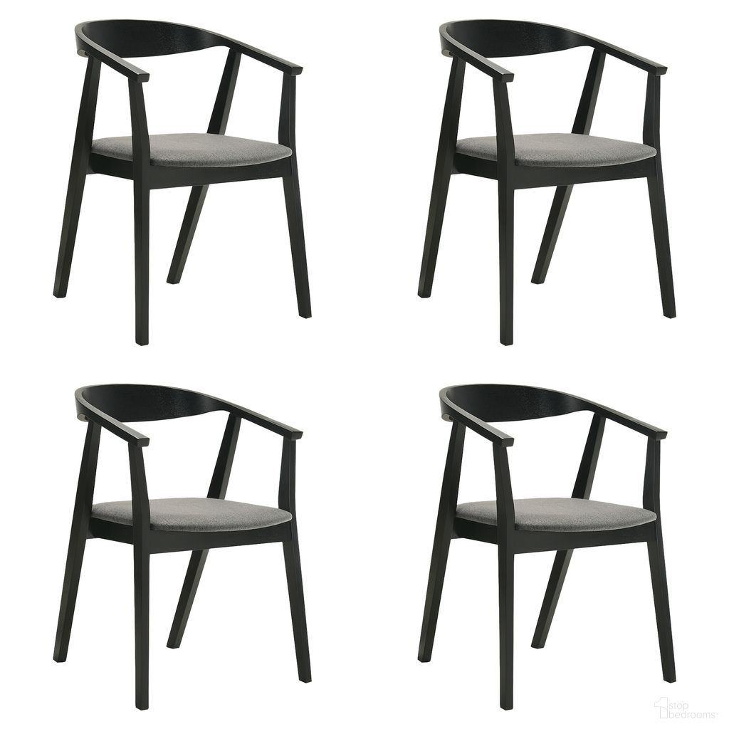 The appearance of Santana Dining Chair Set of 4 In Black and Charcoal designed by Armen Living in the transitional interior design. This charcoal and black piece of furniture was selected by 1StopBedrooms from Santana Collection to add a touch of cosiness and style into your home. Sku: LCSACHBLKCH;LCSACHBLKCH. Material: Fabric. Chair Type: Arm Chair.