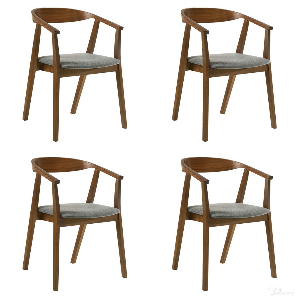 The appearance of Santana Dining Chair Set of 4 In Walnut and Charcoal designed by Armen Living in the transitional interior design. This walnut and charcoal piece of furniture  was selected by 1StopBedrooms from Santana Collection to add a touch of cosiness and style into your home. Sku: LCSACHWACH;LCSACHWACH. Material: Fabric. Chair Type: Arm Chair.
