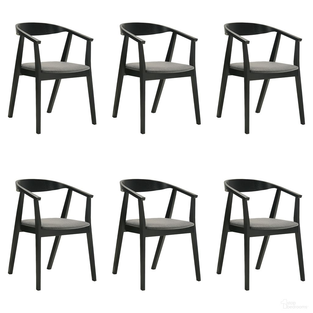 The appearance of Santana Dining Chair Set of 6 In Black and Charcoal designed by Armen Living in the transitional interior design. This charcoal and black piece of furniture was selected by 1StopBedrooms from Santana Collection to add a touch of cosiness and style into your home. Sku: LCSACHBLKCH;LCSACHBLKCH;LCSACHBLKCH. Material: Fabric. Chair Type: Arm Chair.
