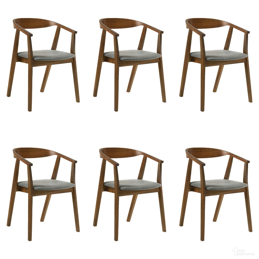 The appearance of Santana Dining Chair Set of 6 In Walnut and Charcoal designed by Armen Living in the transitional interior design. This walnut and charcoal piece of furniture was selected by 1StopBedrooms from Santana Collection to add a touch of cosiness and style into your home. Sku: LCSACHWACH;LCSACHWACH;LCSACHWACH. Material: Fabric. Chair Type: Arm Chair.