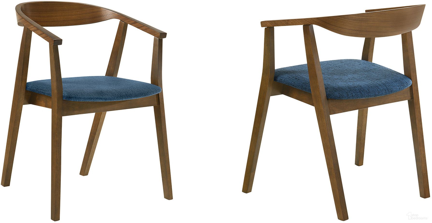 The appearance of Santana Upholstered Wood Dining Chair Set of 2 In Blue designed by Armen Living in the transitional interior design. This blue piece of furniture was selected by 1StopBedrooms from Santana Collection to add a touch of cosiness and style into your home. Sku: LCSACHWABLU. Material: Wood. Chair Type: Arm Chair.