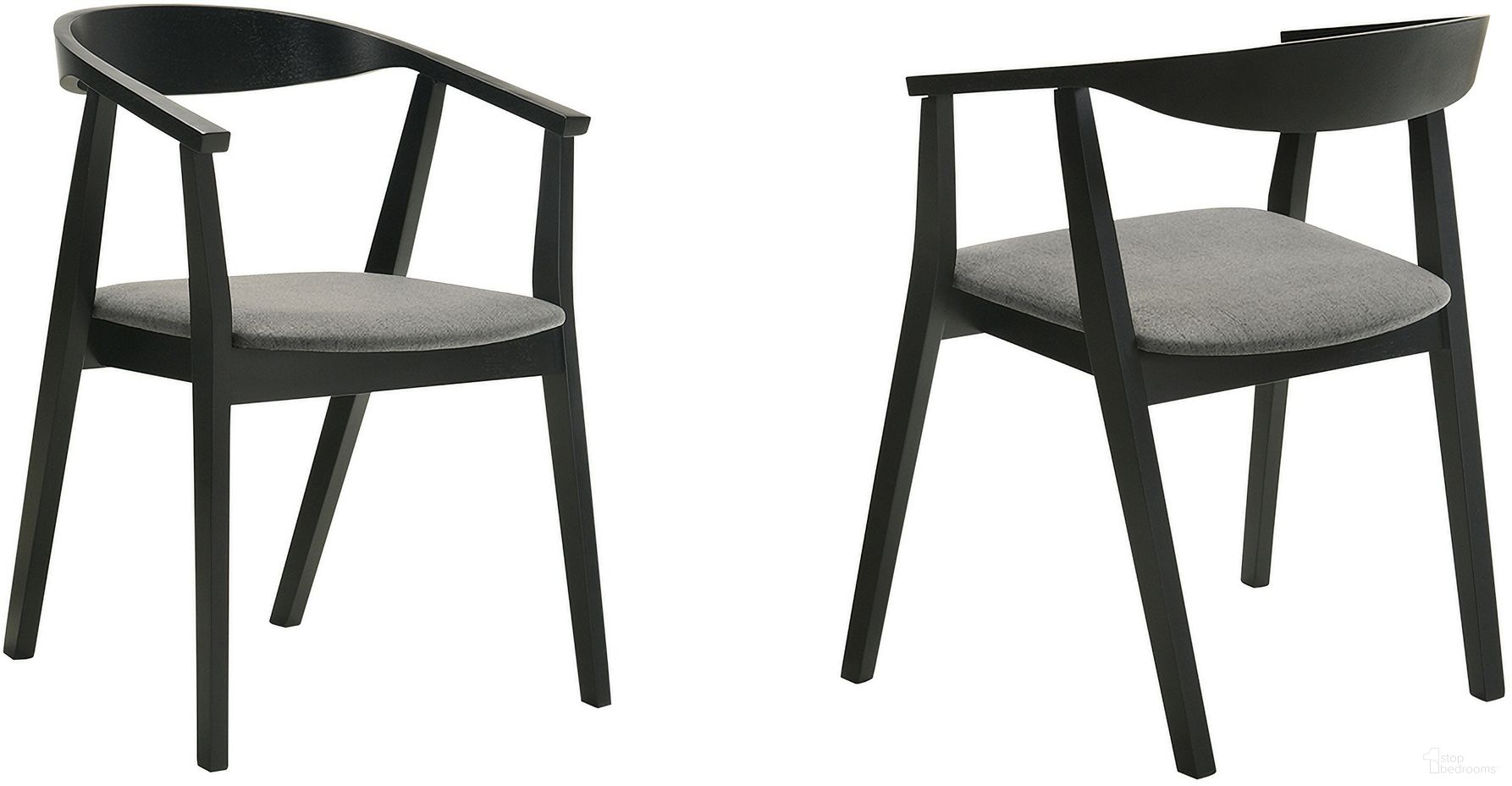 The appearance of Santana Upholstered Wood Dining Chair Set of 2 In Gray designed by Armen Living in the transitional interior design. This gray piece of furniture  was selected by 1StopBedrooms from Santana Collection to add a touch of cosiness and style into your home. Sku: LCSACHBLKCH. Material: Wood. Chair Type: Arm Chair.