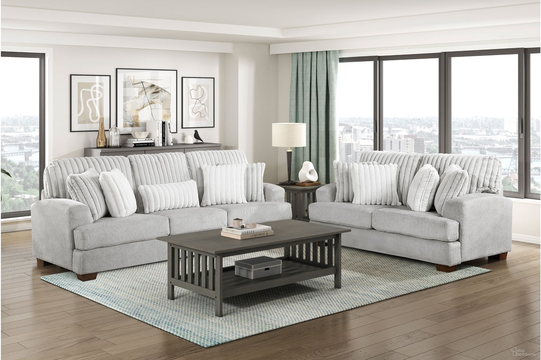 The appearance of Santiago Living Room Set In Gray designed by Homelegance in the modern / contemporary interior design. This gray piece of furniture was selected by 1StopBedrooms from Santiago Collection to add a touch of cosiness and style into your home. Sku: 9558LG-3;9558LG-2. Material: Microfiber.