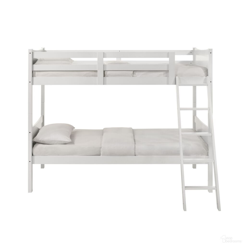 The appearance of Santino Over Twin Bunk In White designed by Picket House in the transitional interior design. This white piece of furniture was selected by 1StopBedrooms from Santino Collection to add a touch of cosiness and style into your home. Sku: SM700TGRL;SM700THF. Bed Type: Bunk Bed. Material: Wood. Bed Size: Twin Over Twin.