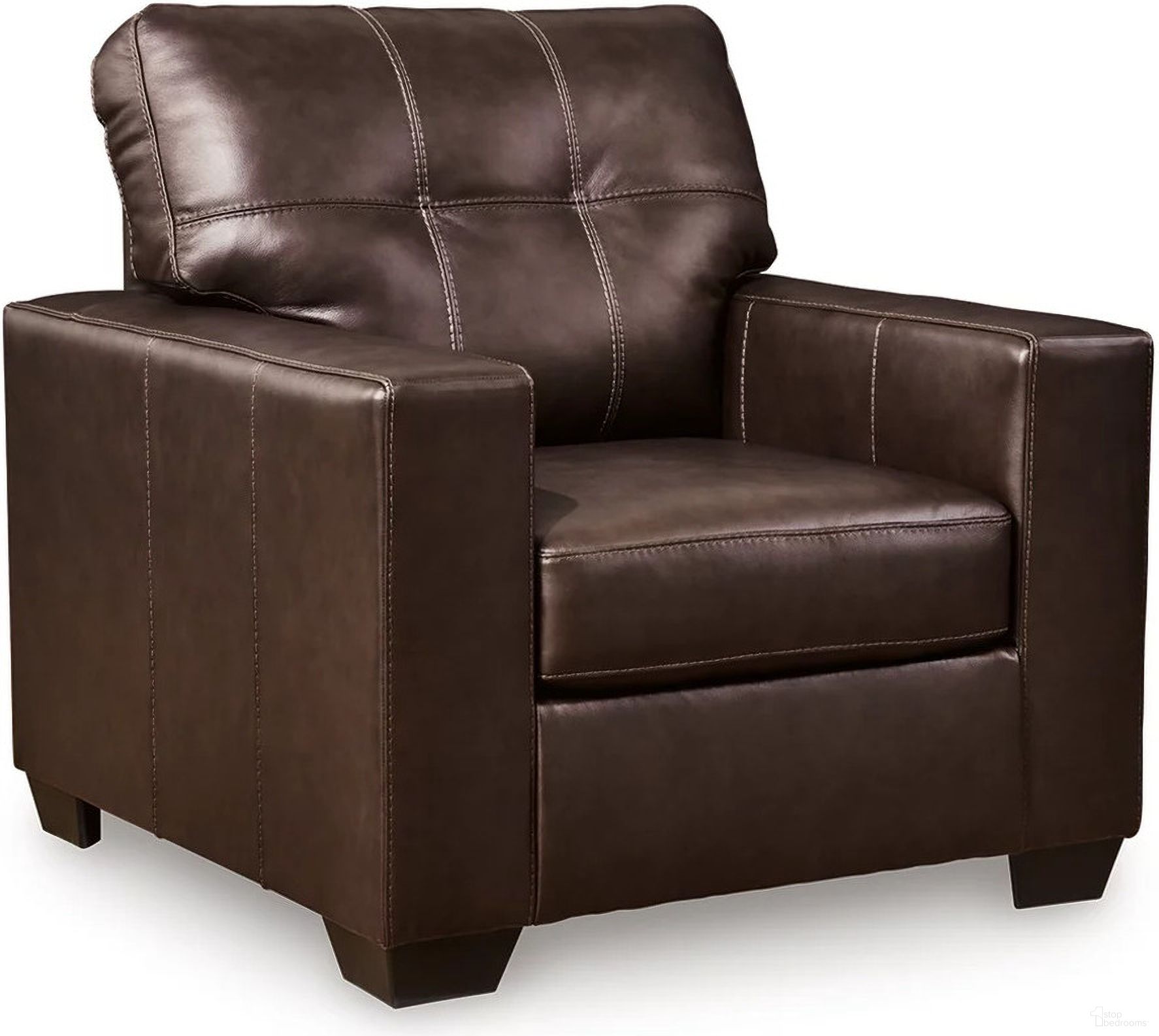 The appearance of Santorine Chair In Dark Brown designed by Signature Design by Ashley in the modern / contemporary interior design. This dark brown piece of furniture was selected by 1StopBedrooms from Santorine Collection to add a touch of cosiness and style into your home. Sku: 2170620. Material: Faux Leather.