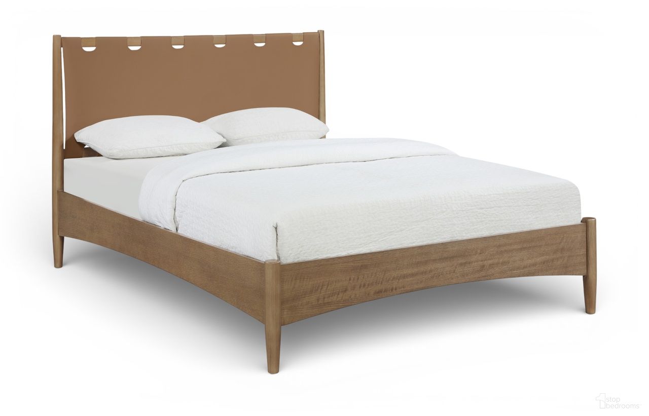 Santos Vegan Leather Headboard and Wood King Bed In Brown