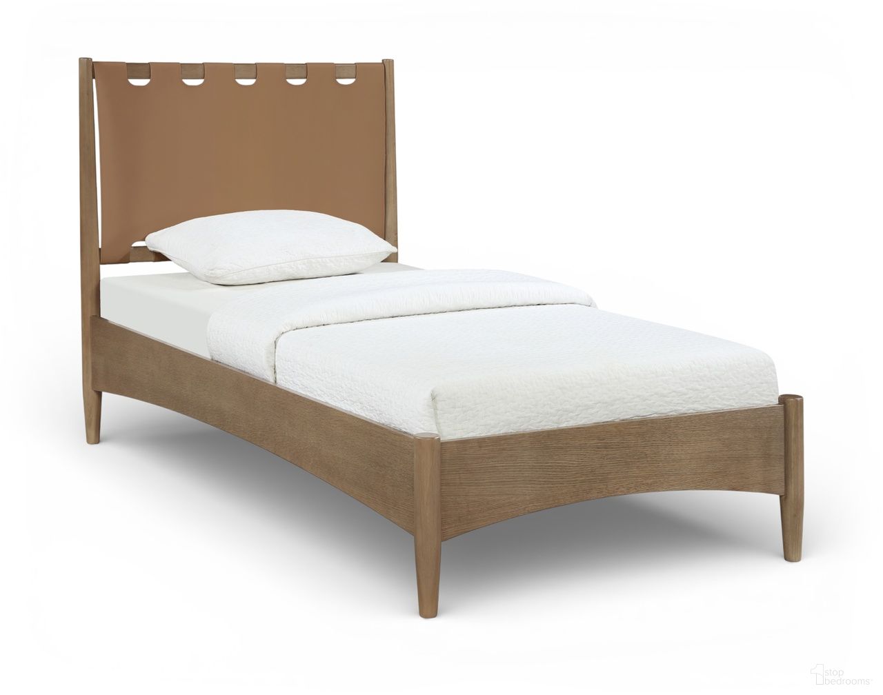 Santos Vegan Leather Headboard and Wood Twin Bed In Brown