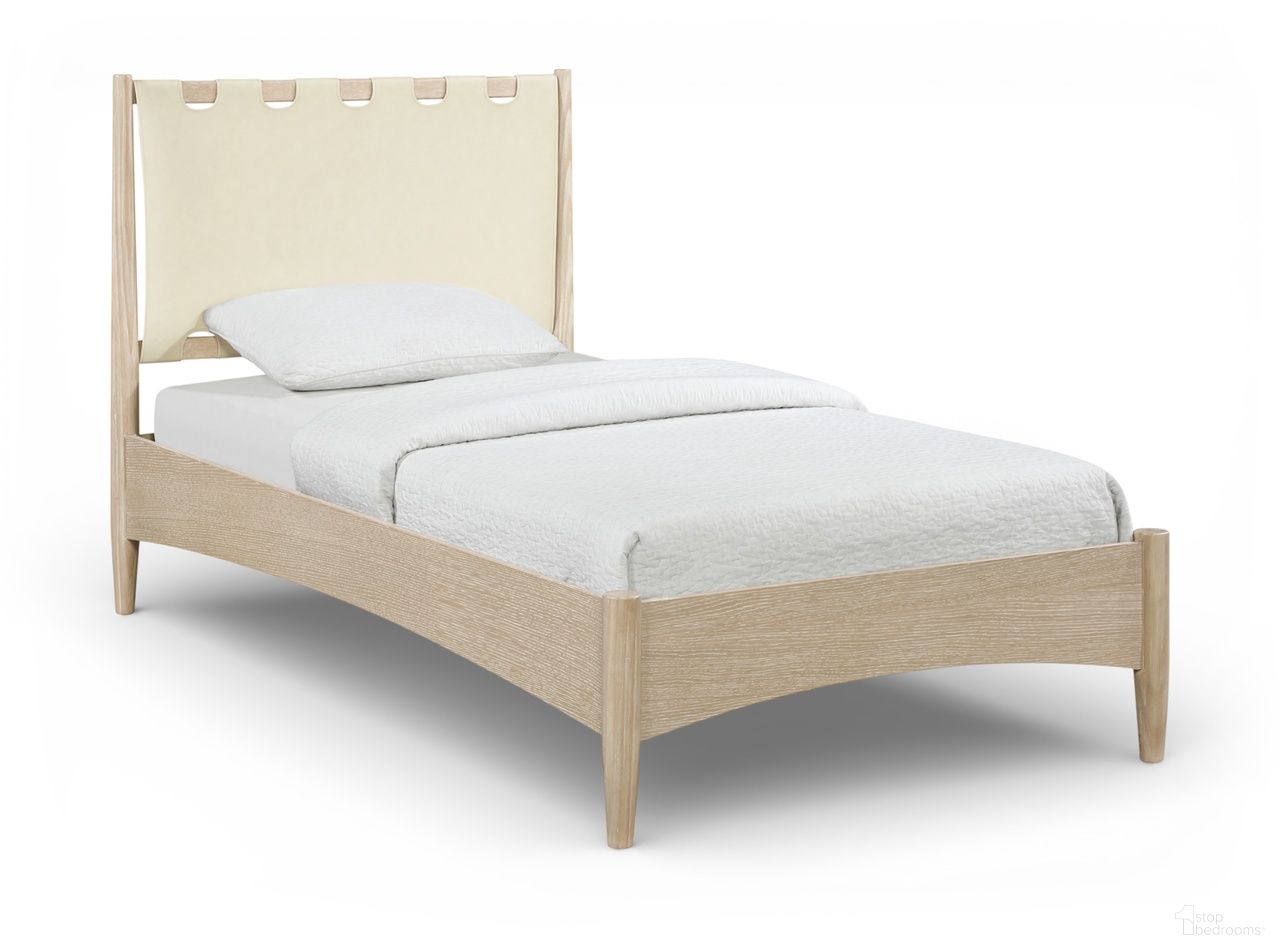 The appearance of Santos Vegan Leather Headboard and Wood Twin Bed In Cream designed by Meridian in the modern / contemporary interior design. This cream piece of furniture was selected by 1StopBedrooms from Santos Collection to add a touch of cosiness and style into your home. Sku: B1264Cream-T Box 1/2 (Headboard / Footboard);B1264Cream-T Box 2/2 (Rails / Slats / Legs / Hardware). Bed Type: Platform Bed. Bed Size: Twin. Material: Pine Wood.