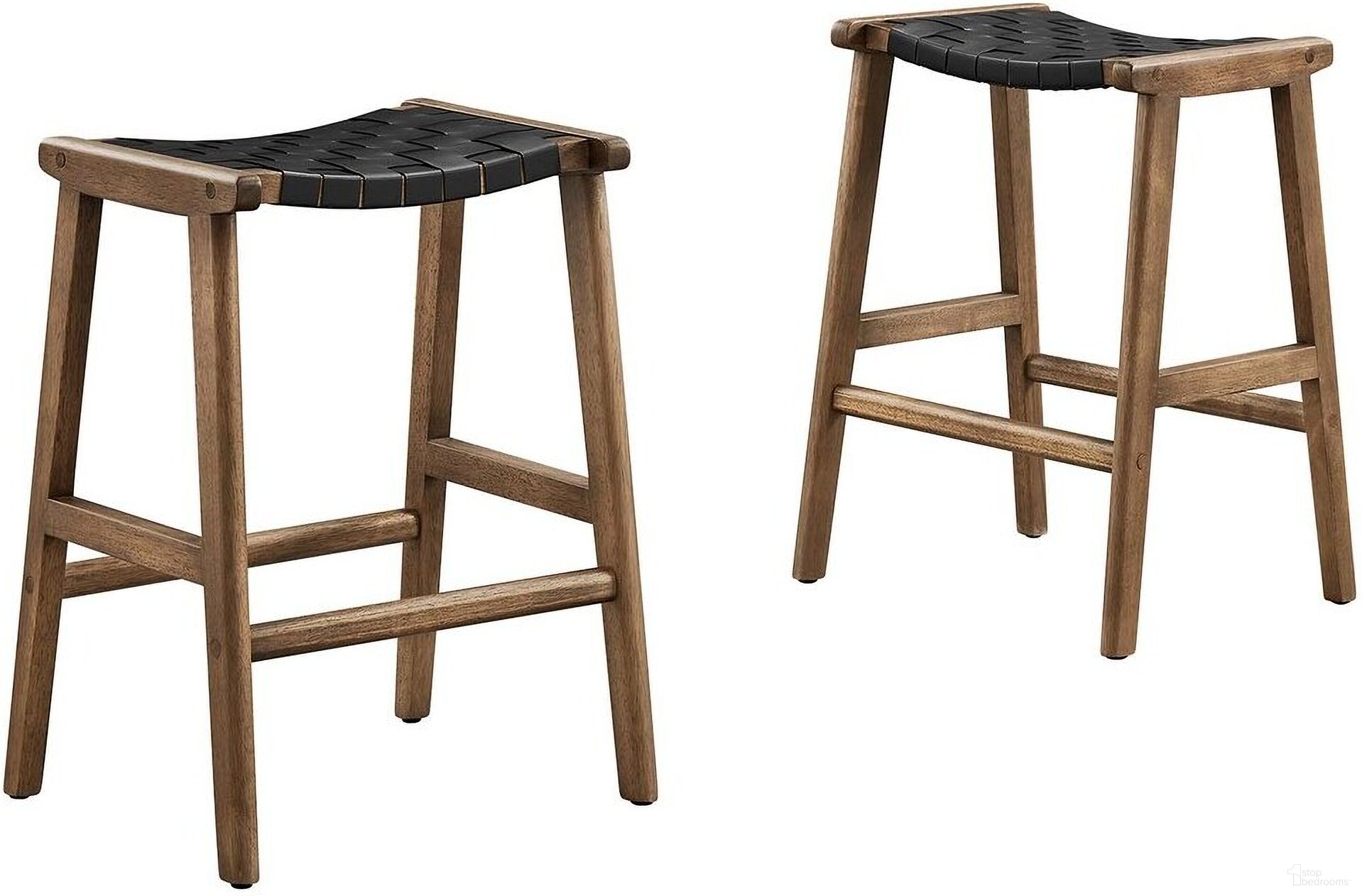 Saoirse Faux Leather Wood Counter Stool Set of 2 In Walnut Black