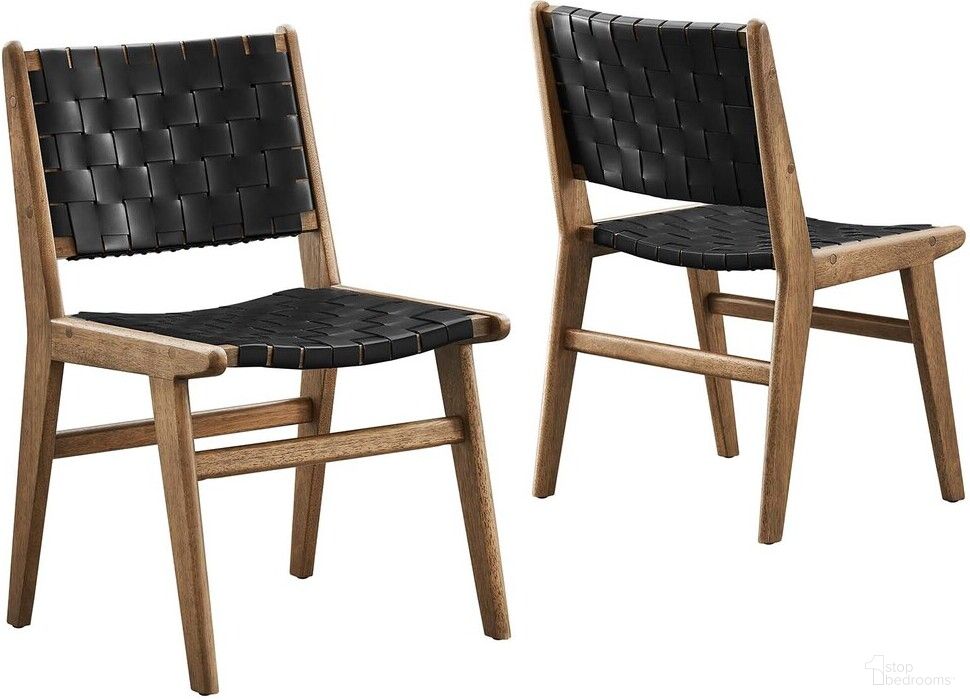 Saoirse Faux Leather Wood Dining Side Chair Set of 2 In Walnut Black