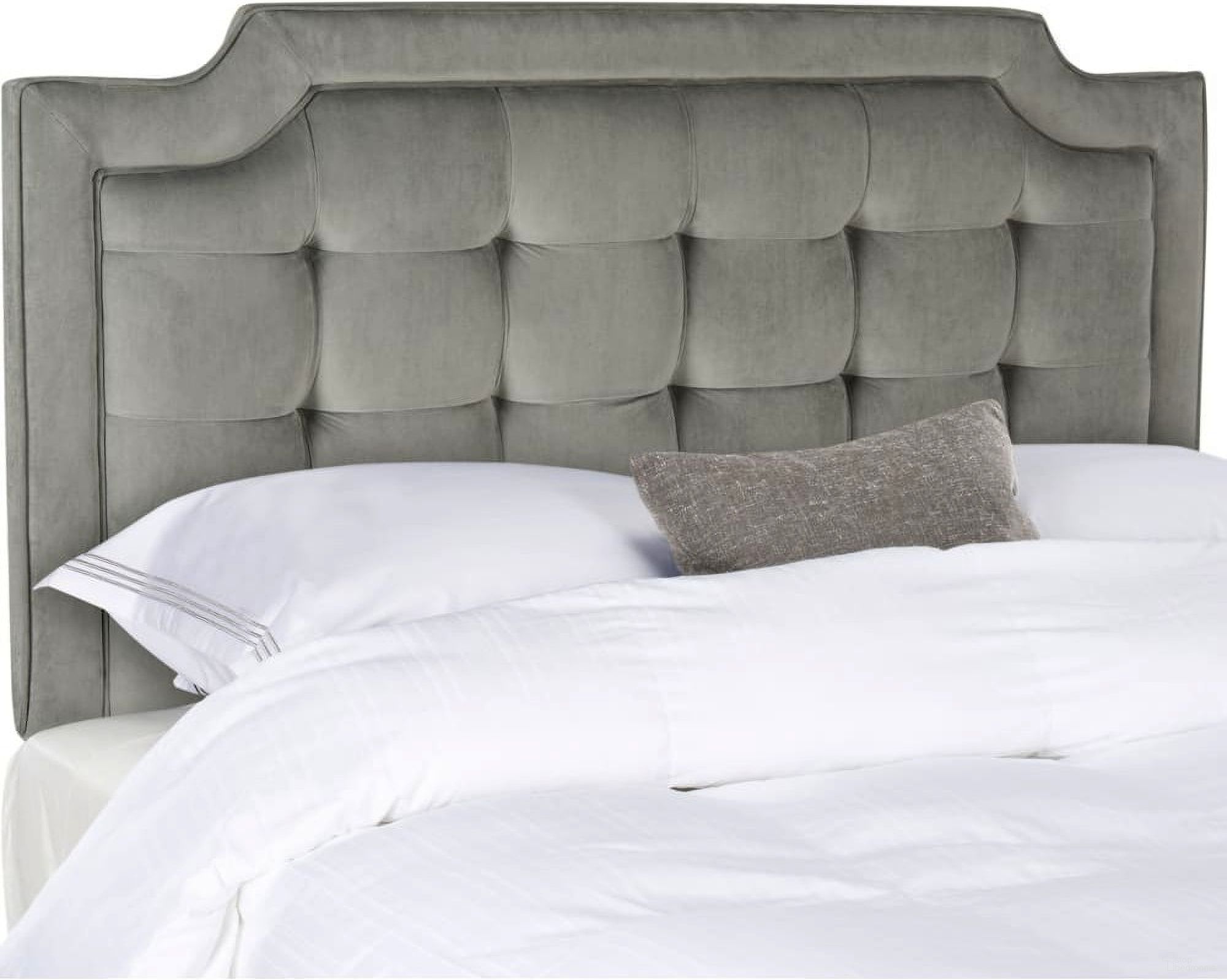 The appearance of Sapphire Pewter Tufted Velvet King Headboard designed by Safavieh in the modern / contemporary interior design. This pewter piece of furniture  was selected by 1StopBedrooms from Sapphire Collection to add a touch of cosiness and style into your home. Sku: MCR4047E-K. Bed Size: King. Material: Iron.