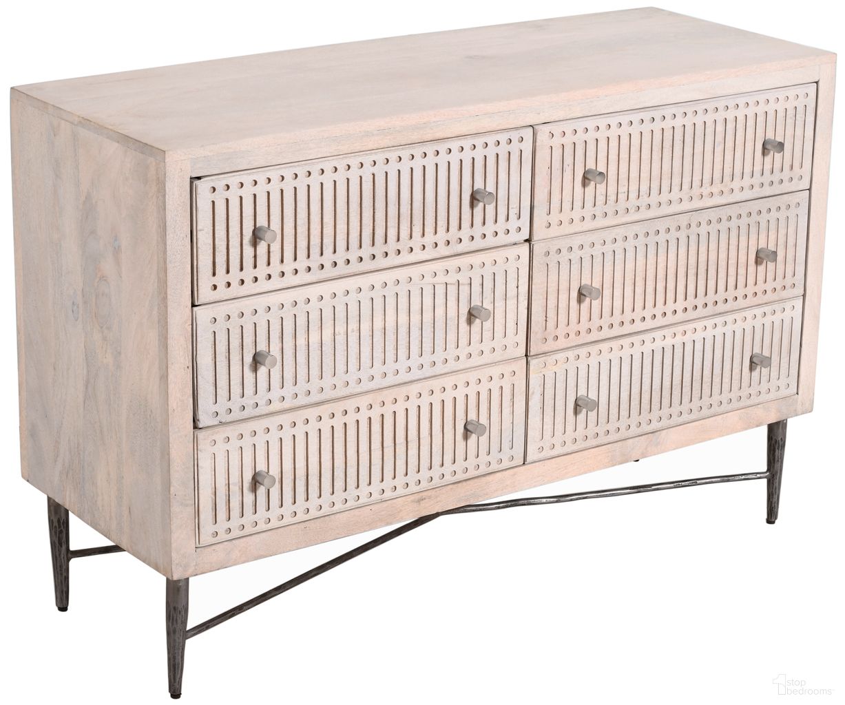 The appearance of Sarah 6-Drawer Chest In Ivory designed by Moti in the modern / contemporary interior design. This ivory piece of furniture was selected by 1StopBedrooms from Sarah Collection to add a touch of cosiness and style into your home. Sku: 79116002A. Material: Mango Wood.