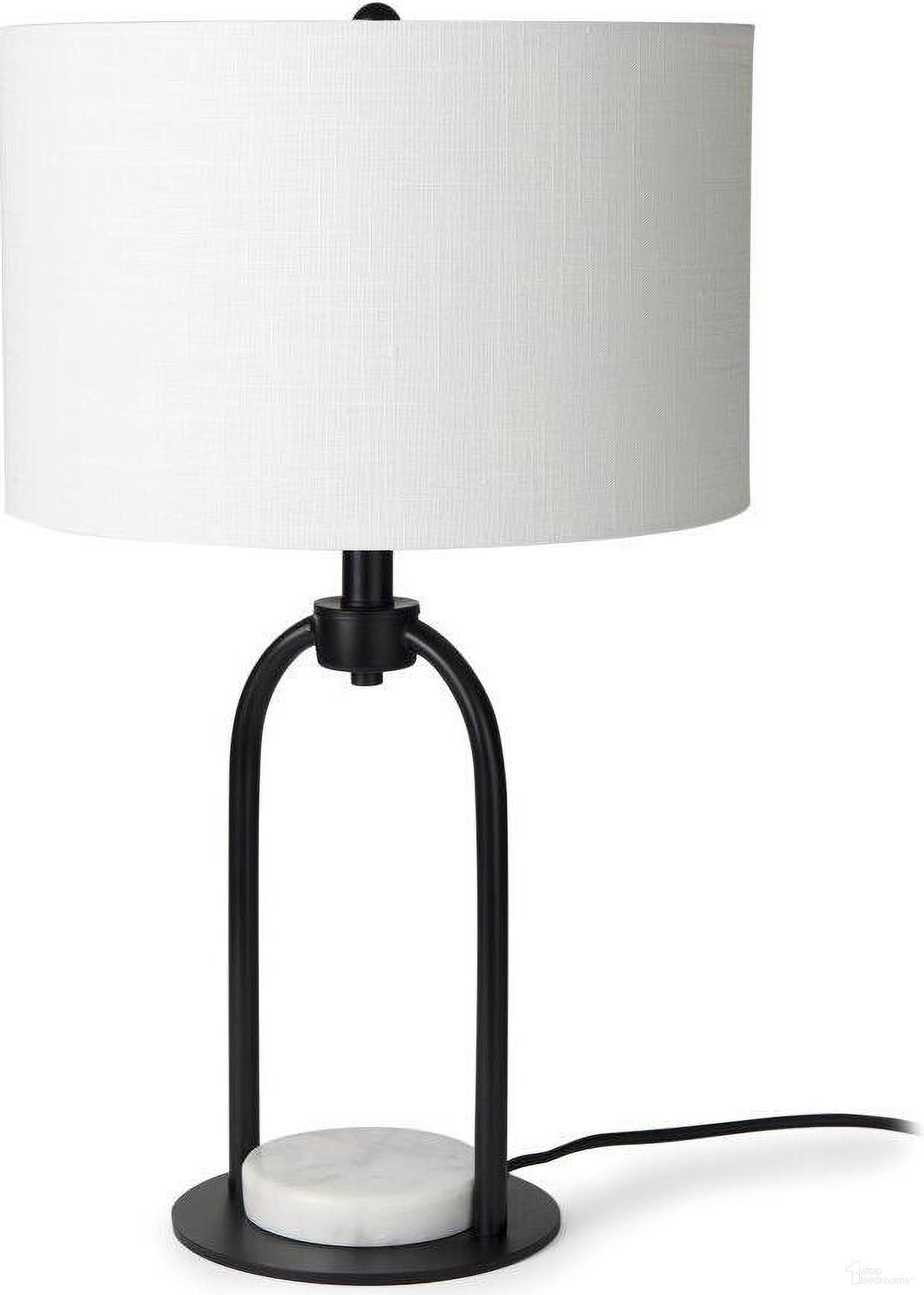 Sarah Arched Black Metal With Marble Cube And White Shade Table Lamp