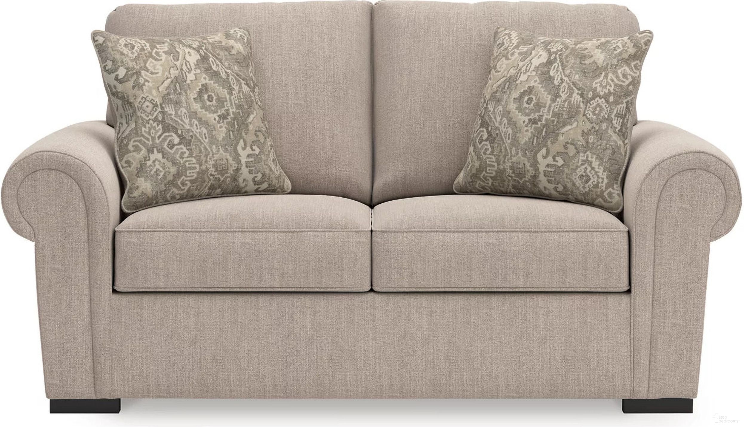 The appearance of Sararose Loveseat In Heather designed by Signature Design by Ashley in the traditional interior design. This heather piece of furniture was selected by 1StopBedrooms from Sararose Collection to add a touch of cosiness and style into your home. Sku: 5710235. Material: Polyester.