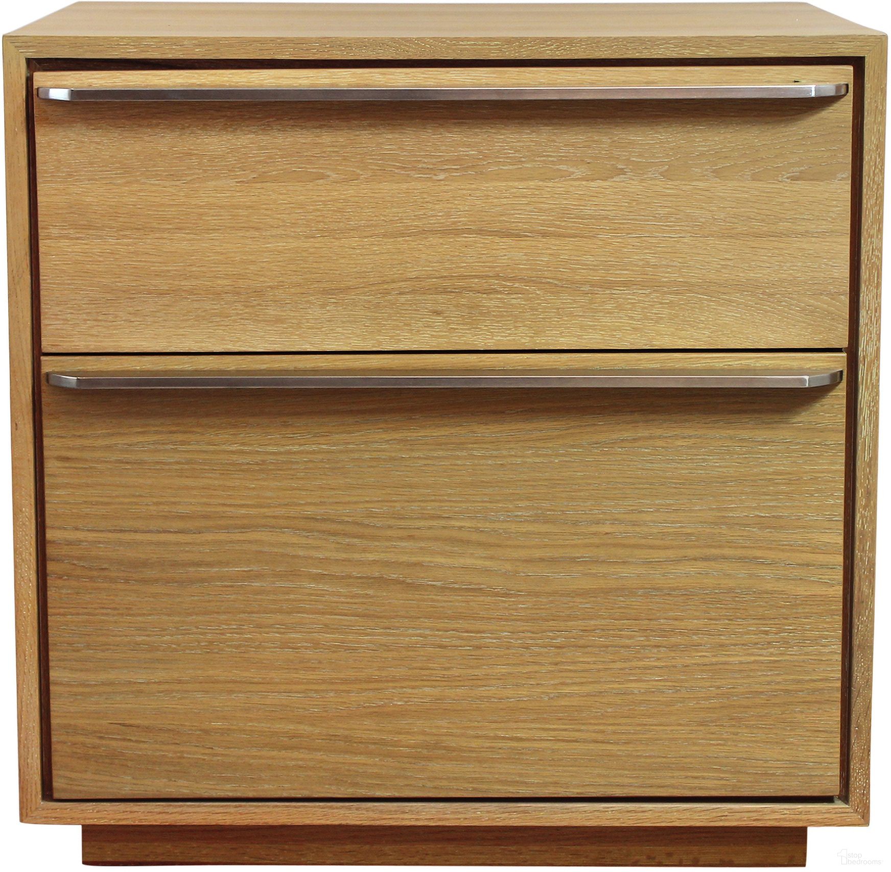 The appearance of Sarasota Large 2-Drawer Oak Wood Nightstand With Metal Handles In Natural designed by Moti in the transitional interior design. This natural piece of furniture  was selected by 1StopBedrooms from Sarasota Collection to add a touch of cosiness and style into your home. Sku: 38114002. Material: Wood.