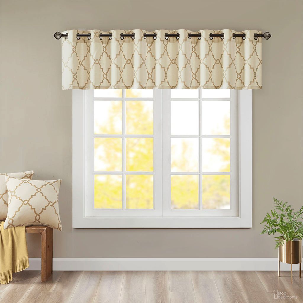 Saratoga Fretwork Print Grommet Top Window Valance In Beige