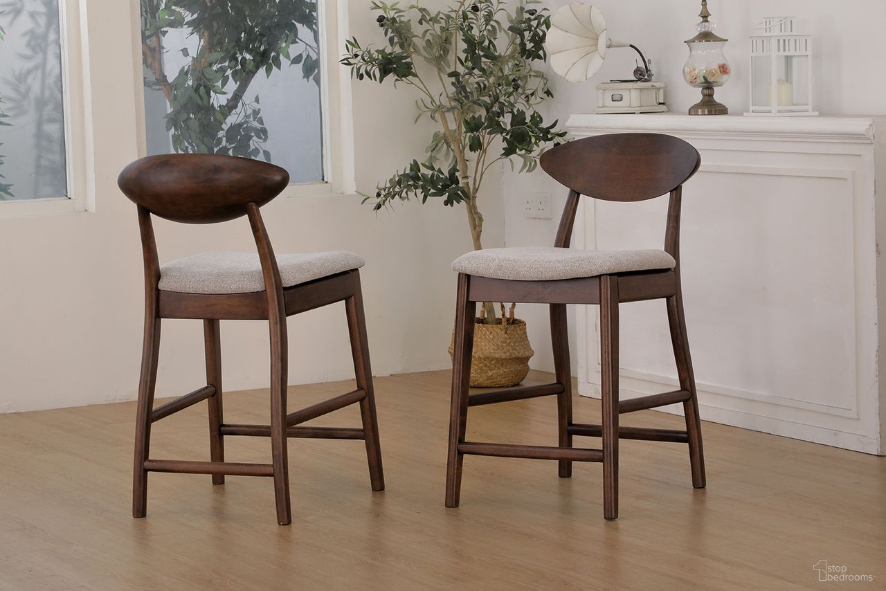 The appearance of Sargans Counter Height Chair Set of 2 In Rich Walnut designed by Furniture of America in the transitional interior design. This rich walnut piece of furniture was selected by 1StopBedrooms from Sargans Collection to add a touch of cosiness and style into your home. Sku: FM30006WN-PC-2PK. Material: Solid Rubberwood.