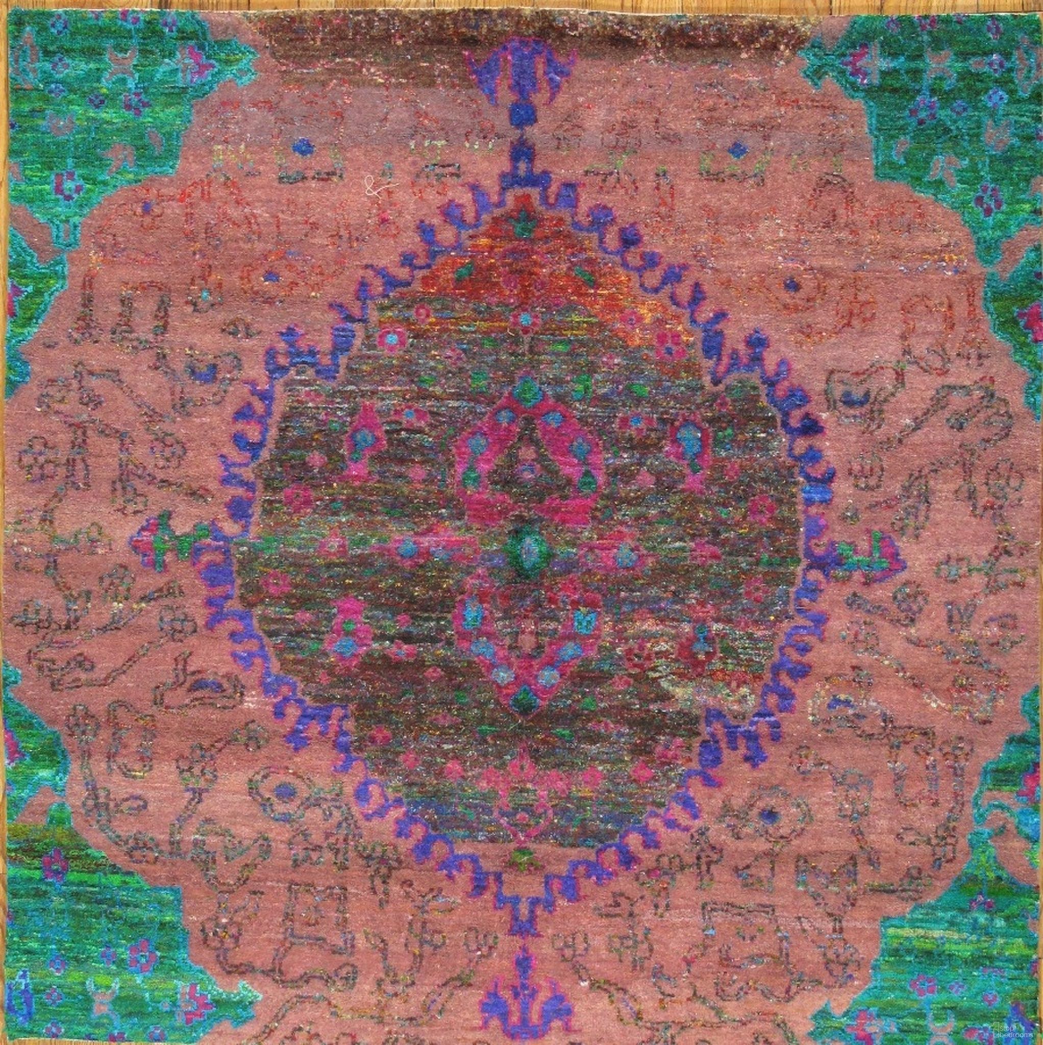 Sari Silk Collection Hand-Knotted Area Rug- 5' 10" x 5' 11" In Multi