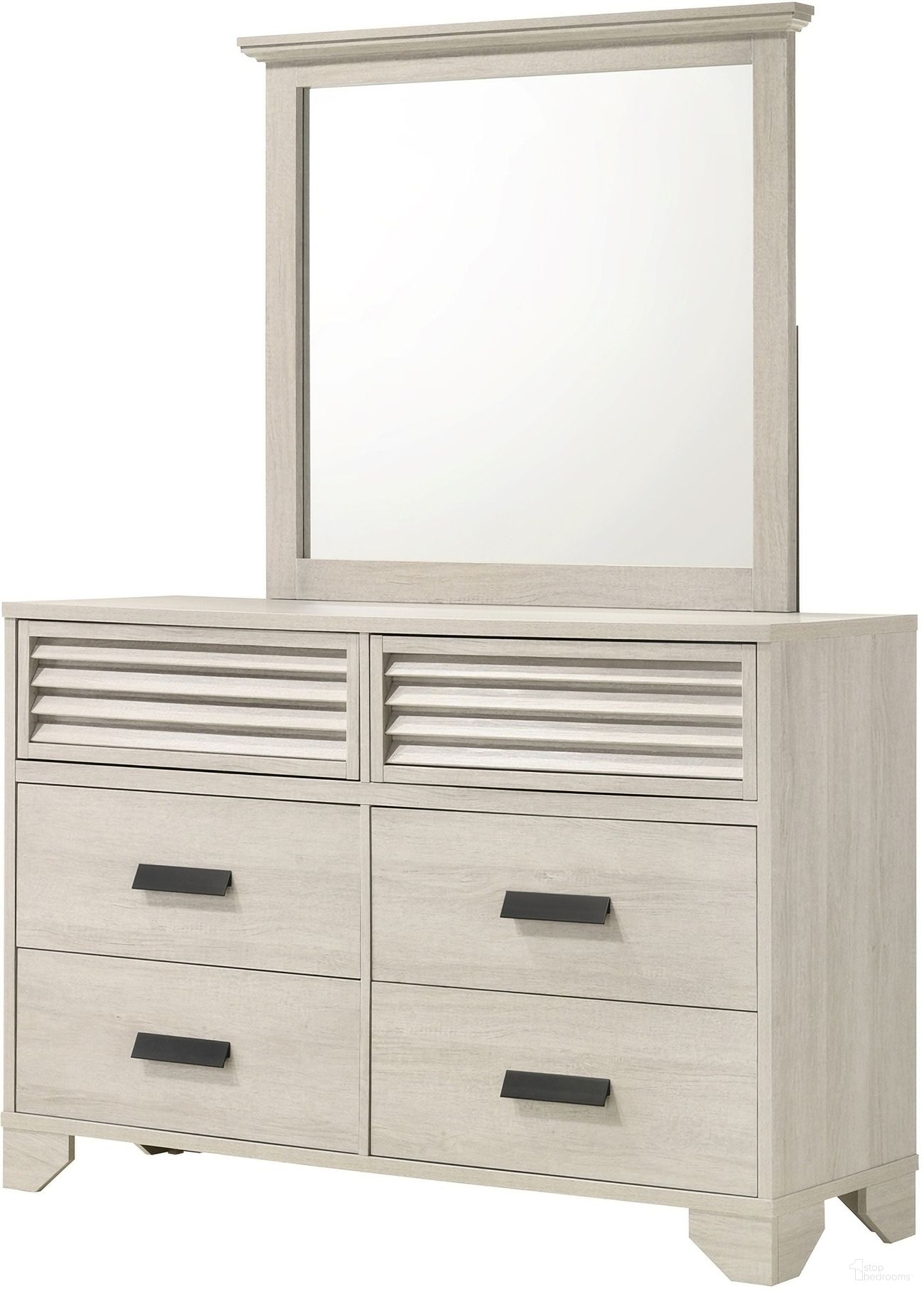 The appearance of Sarter Dresser Mirror In White designed by Crown Mark in the transitional interior design. This white piece of furniture was selected by 1StopBedrooms from Sarter Collection to add a touch of cosiness and style into your home. Sku: B4740-11. Material: Wood.