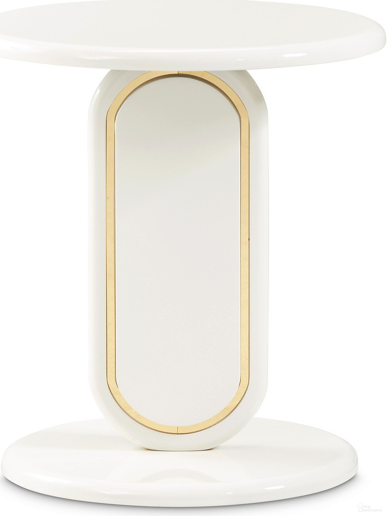 The appearance of Sassani Accent Table In Pearl White and Gold designed by Michael Amini in the modern / contemporary interior design. This pearl white piece of furniture  was selected by 1StopBedrooms from Sassani Collection to add a touch of cosiness and style into your home. Sku: LFR-SSNI222-128. Material: Metal.