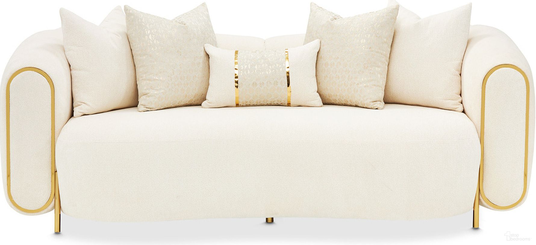 The appearance of Sassani Loveseat In Crepe and Gold designed by Michael Amini in the modern / contemporary interior design. This gold piece of furniture  was selected by 1StopBedrooms from Sassani Collection to add a touch of cosiness and style into your home. Sku: LFR-SSNI825-CPE-806. Material: Solid Wood.