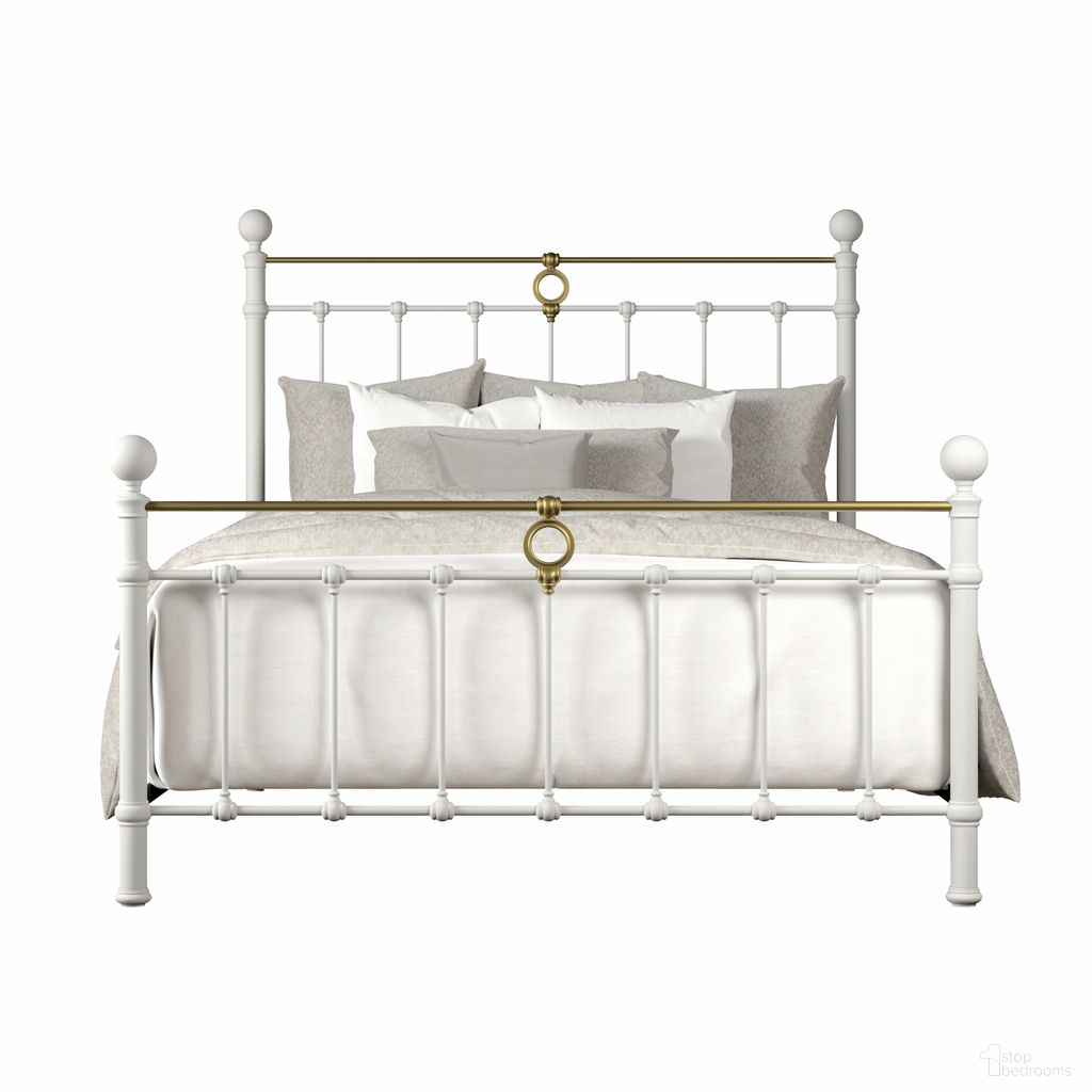 The appearance of Saturn Queen Complete Bed with Platform Wood Slats In Misty White and Milky Gold designed by Wesley Allen in the traditional interior design. This misty white/milky gold piece of furniture was selected by 1StopBedrooms from Saturn Collection to add a touch of cosiness and style into your home. Sku: MA1001-5-CB-WS-OWH-OGD. Bed Type: Platform Bed. Bed Size: Queen. Material: Iron.