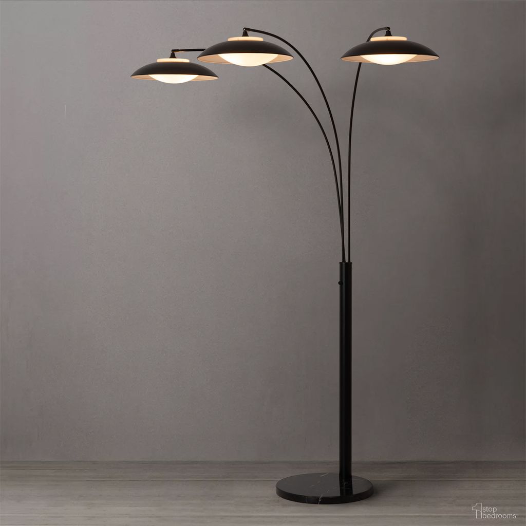 Saucer 3 Light Arc Floor Lamp In Matte Black