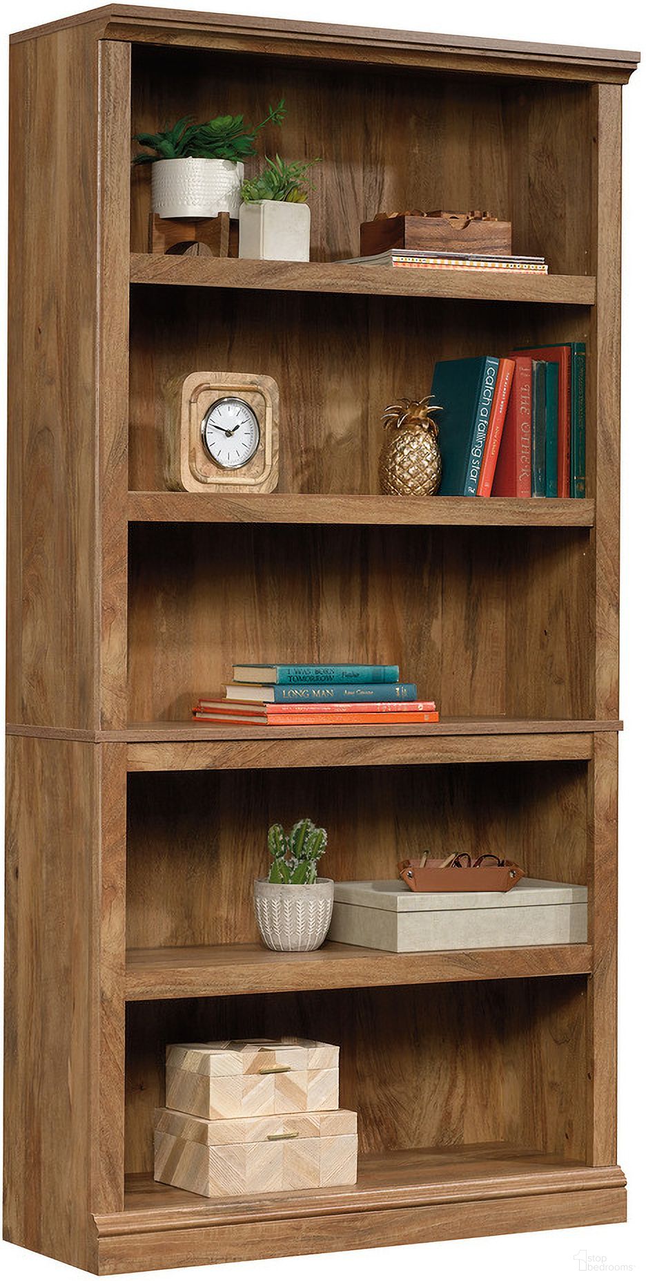 The appearance of Select 35 Inch 5-Shelf Bookcase In Sindoori Mango designed by Sauder in the transitional interior design. This sindoori mango piece of furniture was selected by 1StopBedrooms from Sauder Select Collection to add a touch of cosiness and style into your home. Sku: 426473. Material: Engineered Wood.