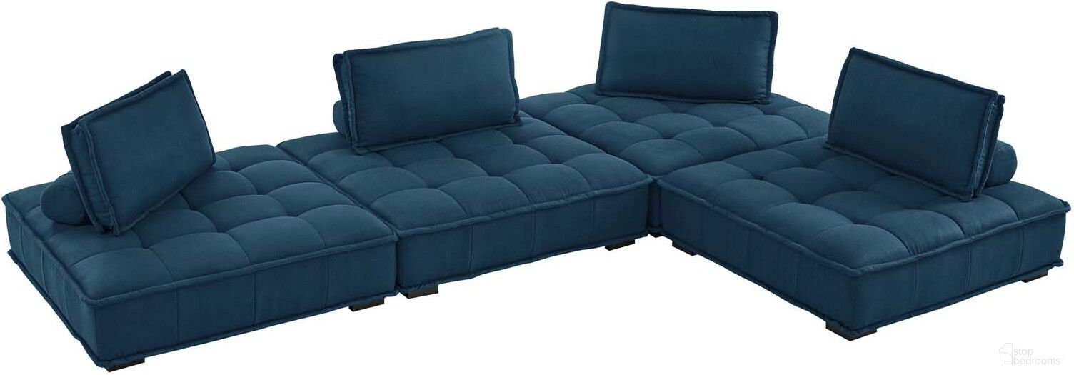 The appearance of Saunter Tufted Fabric Fabric 4- Piece Sectional Sofa In Azure designed by Modway in the modern / contemporary interior design. This azure piece of furniture was selected by 1StopBedrooms from Saunter Collection to add a touch of cosiness and style into your home. Sku: EEI-4725-AZU;EEI-4725-AZU;EEI-4725-AZU;EEI-4725-AZU. Material: Polyester. Layout: L-Shape.