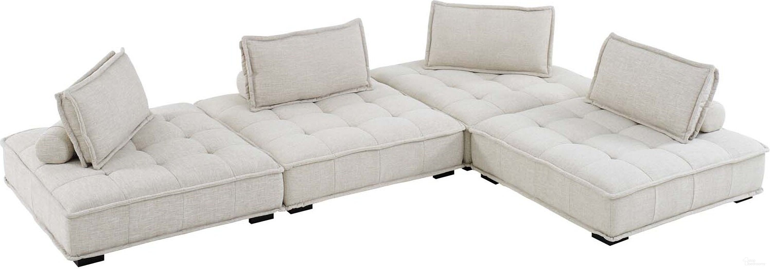 Saunter Tufted Fabric Fabric 4- Piece Sectional Sofa In Beige