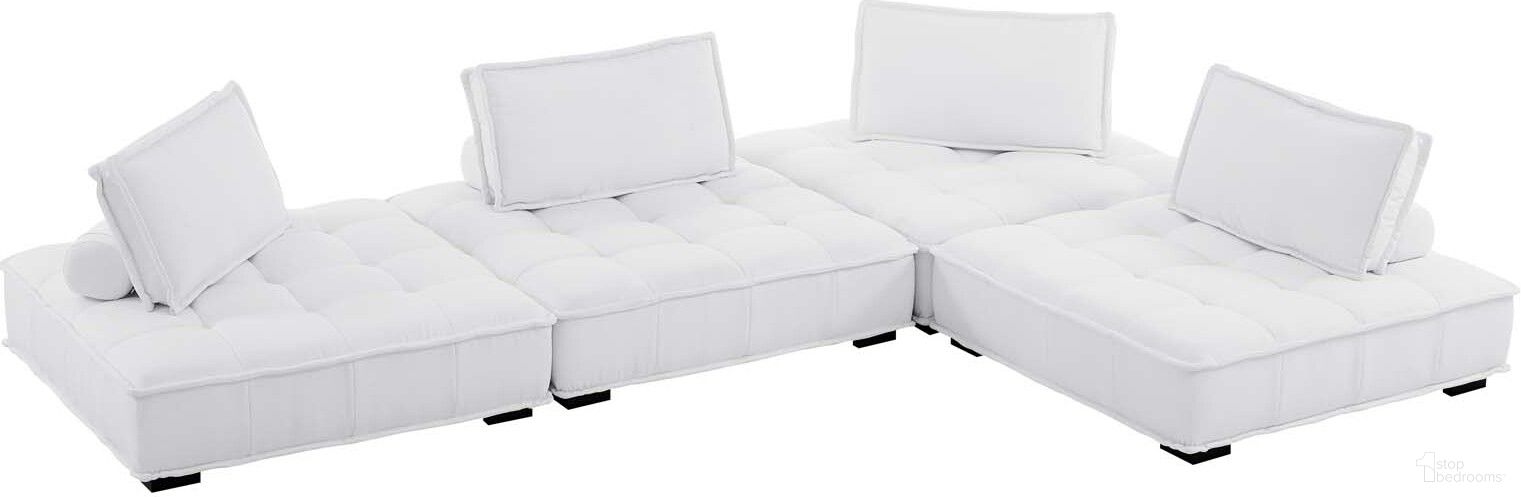 The appearance of Saunter Tufted Fabric Fabric 4- Piece Sectional Sofa In White designed by Modway in the modern / contemporary interior design. This white piece of furniture was selected by 1StopBedrooms from Saunter Collection to add a touch of cosiness and style into your home. Sku: EEI-4725-WHI;EEI-4725-WHI;EEI-4725-WHI;EEI-4725-WHI. Material: Polyester. Layout: L-Shape.