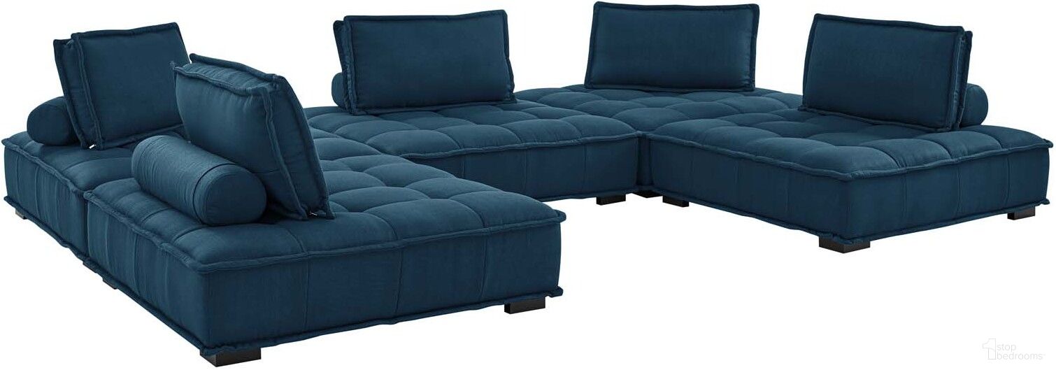 The appearance of Saunter Tufted Fabric Fabric 5- Piece Sectional Sofa In Azure designed by Modway in the modern / contemporary interior design. This azure piece of furniture  was selected by 1StopBedrooms from Saunter Collection to add a touch of cosiness and style into your home. Sku: EEI-4725-AZU;EEI-4725-AZU;EEI-4725-AZU;EEI-4725-AZU;EEI-4725-AZU. Material: Polyester. Layout: Sofa & Chaise.
