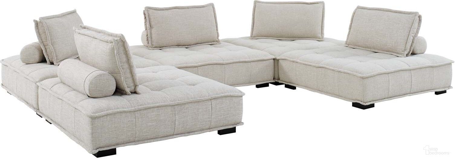 Saunter Tufted Fabric Fabric 5- Piece Sectional Sofa In Beige