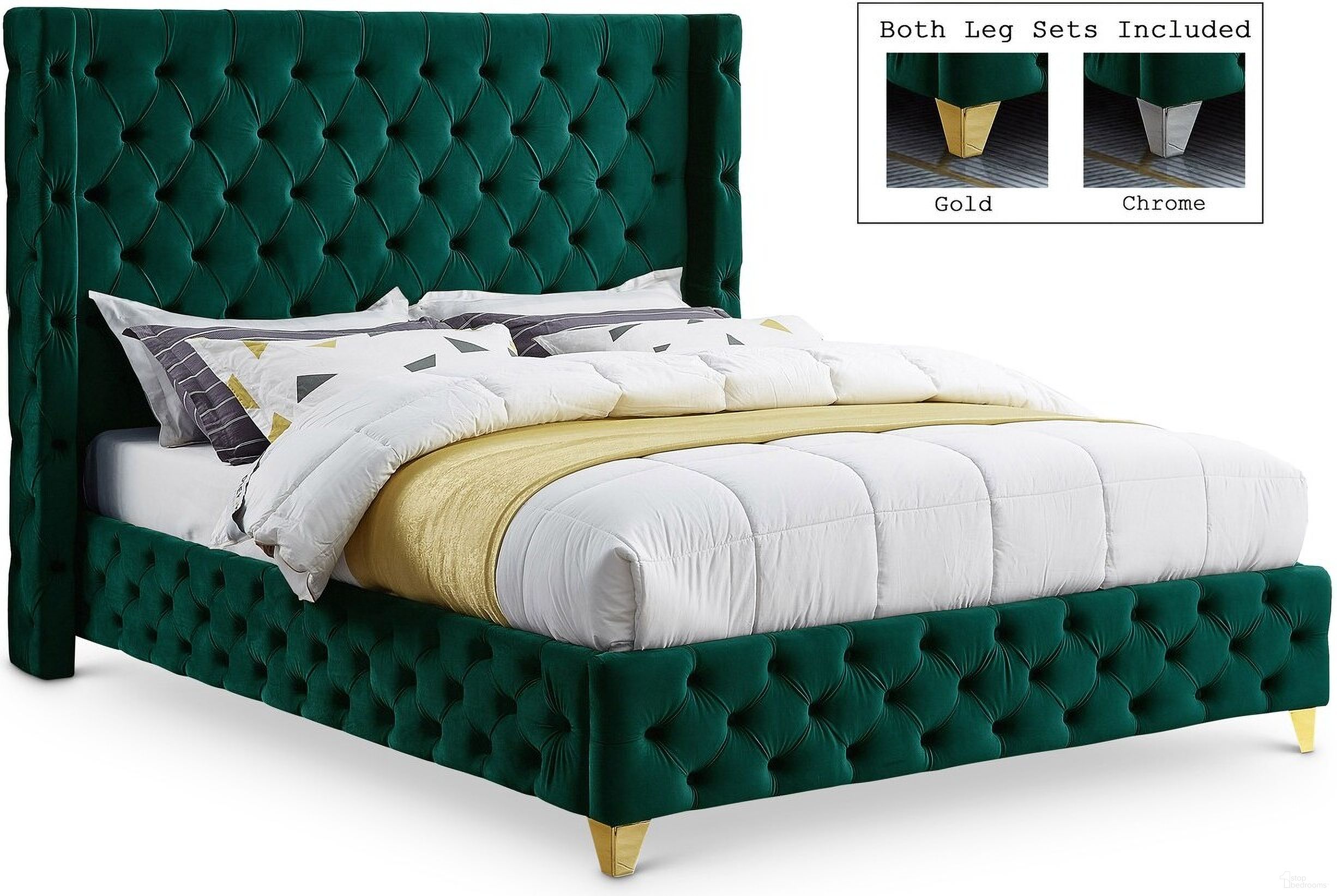 The appearance of Savan Velvet King Bed In Green designed by Meridian in the modern / contemporary interior design. This green piece of furniture was selected by 1StopBedrooms from Savan Collection to add a touch of cosiness and style into your home. Sku: SavanGreen-K Box 1/2 (Headboard / Slats);SavanGreen-K Box 2/2 (Rails / Footboard / Wings). Bed Size: King. Material: Velvet. Bed Type: Upholstered Bed.