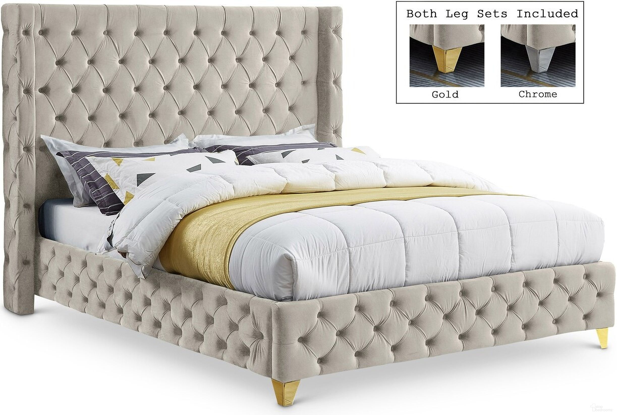 Savan Velvet Queen Bed In Cream