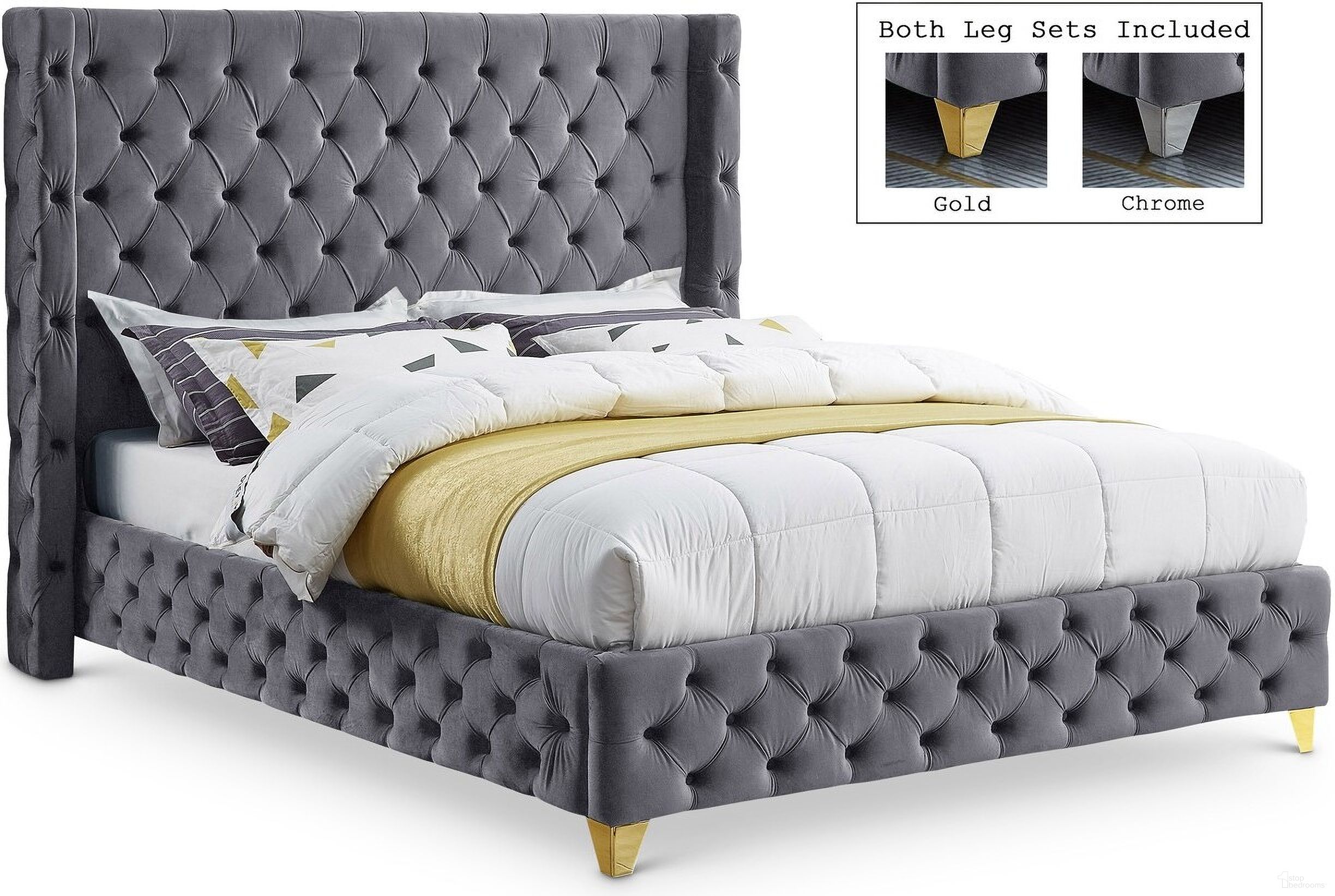 The appearance of Savan Velvet Queen Bed In Grey designed by Meridian in the modern / contemporary interior design. This grey piece of furniture was selected by 1StopBedrooms from Savan Collection to add a touch of cosiness and style into your home. Sku: SavanGrey-Q Box 1/2 (Headboard / Slats);SavanGrey-Q Box 2/2 (Rails / Footboard / Wings). Bed Size: Queen. Material: Velvet. Bed Type: Upholstered Bed.