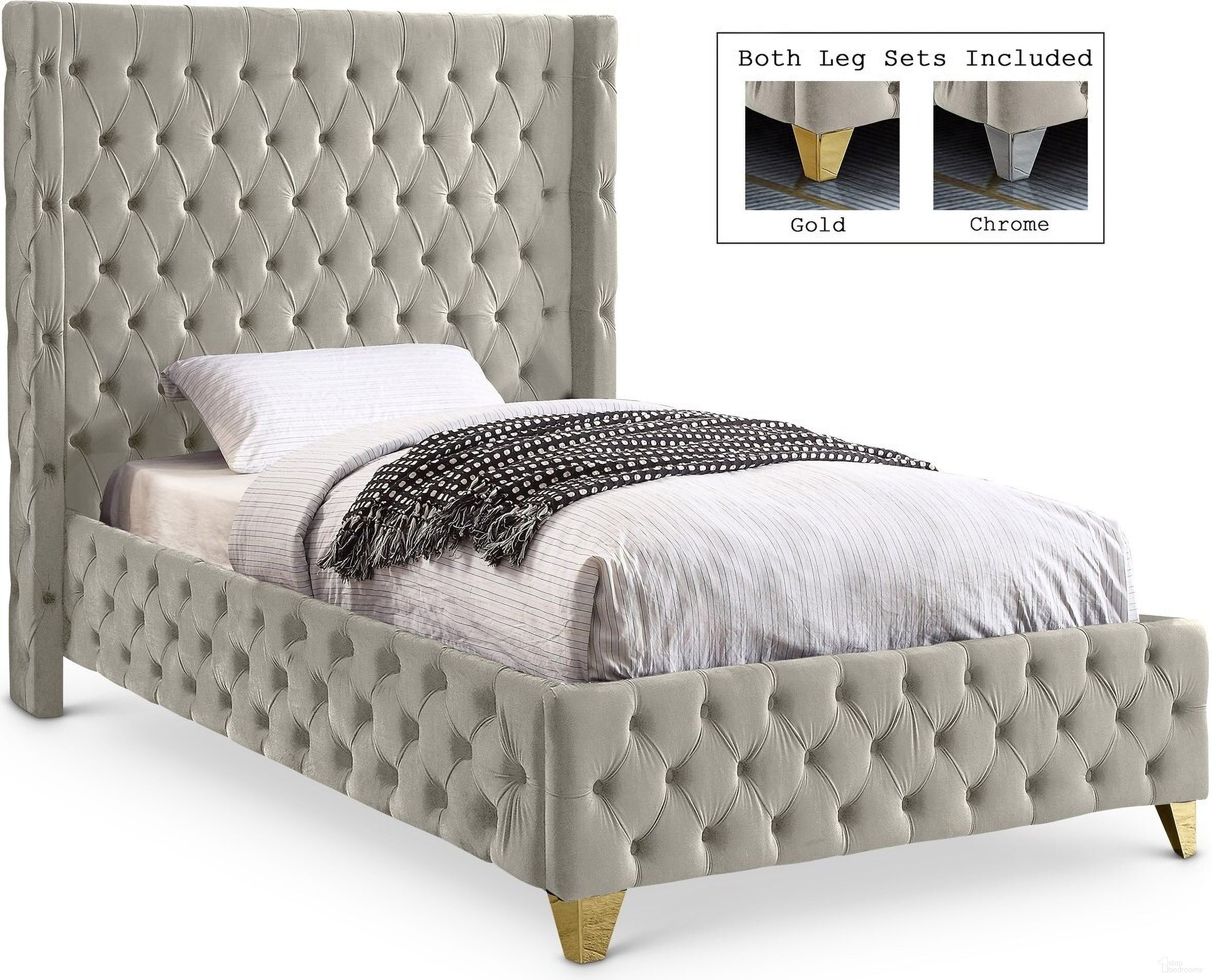 Savan Velvet Twin Bed In Cream