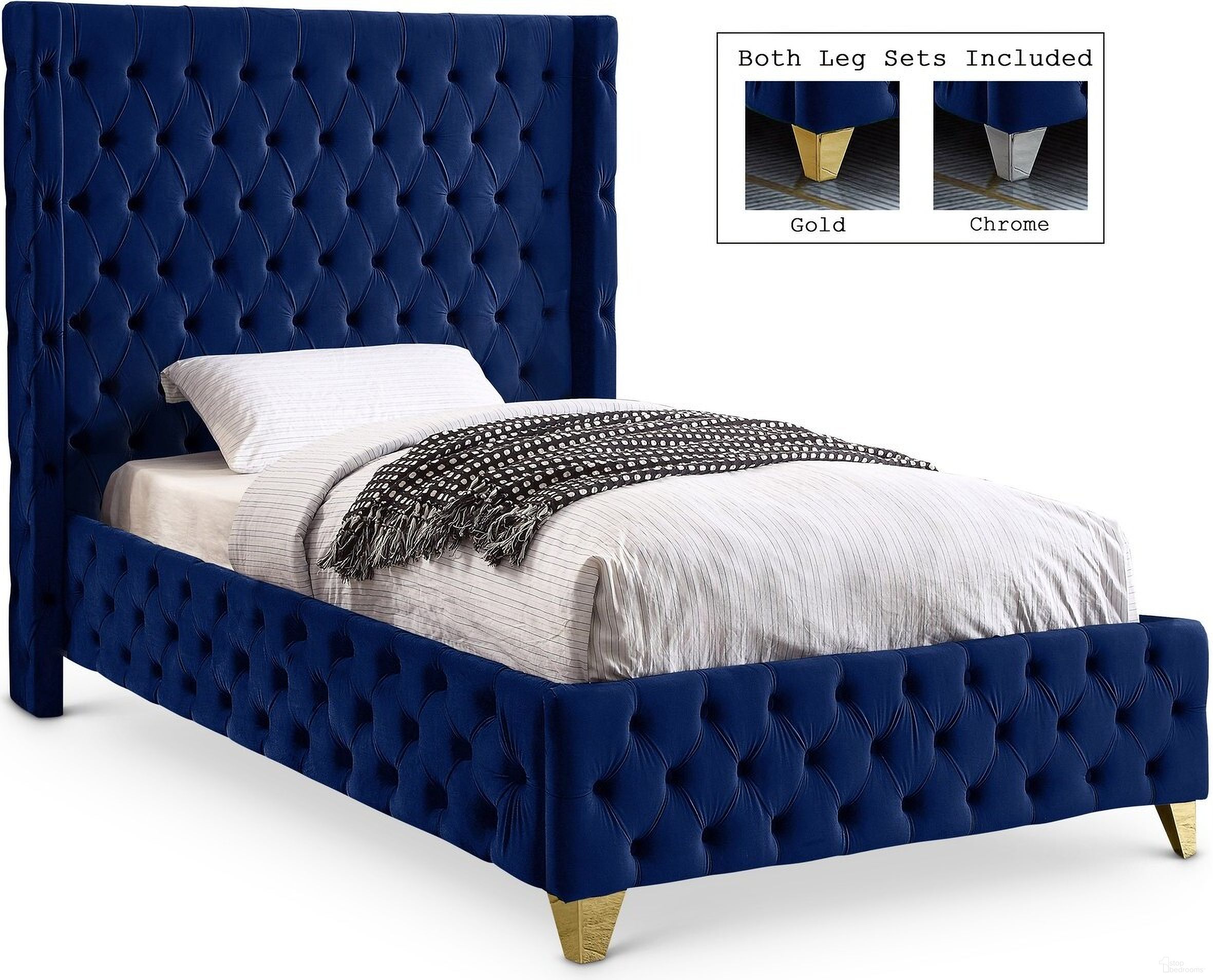 Savan Velvet Twin Bed In Navy