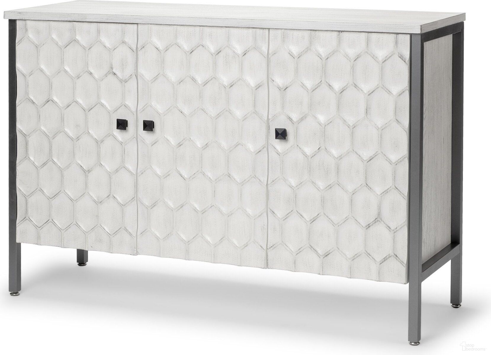 The appearance of Savannah 3 Door Accent Cabinet In White Fir Veneer and Gray Metal designed by Mercana in the rustic / southwestern interior design. This gray piece of furniture was selected by 1StopBedrooms from Savannah Collection to add a touch of cosiness and style into your home. Sku: 68268. Material: Metal.