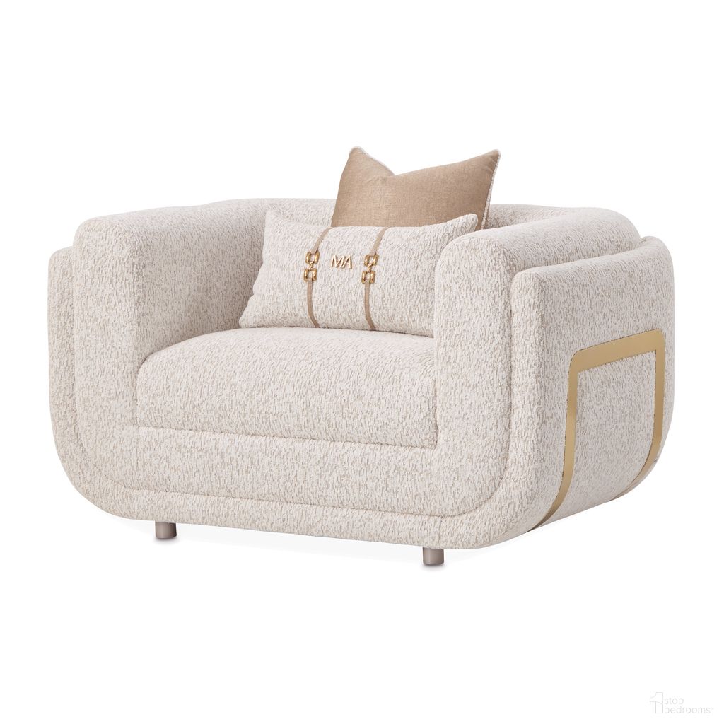 The appearance of Savannah Breeze Matching Chair In Cashmere and Gold designed by Michael Amini in the traditional interior design. This cashmere/gold piece of furniture  was selected by 1StopBedrooms from Savannah Breeze Collection to add a touch of cosiness and style into your home. Sku: LFR-SBRZ835-CSM-806. Material: Chenille.