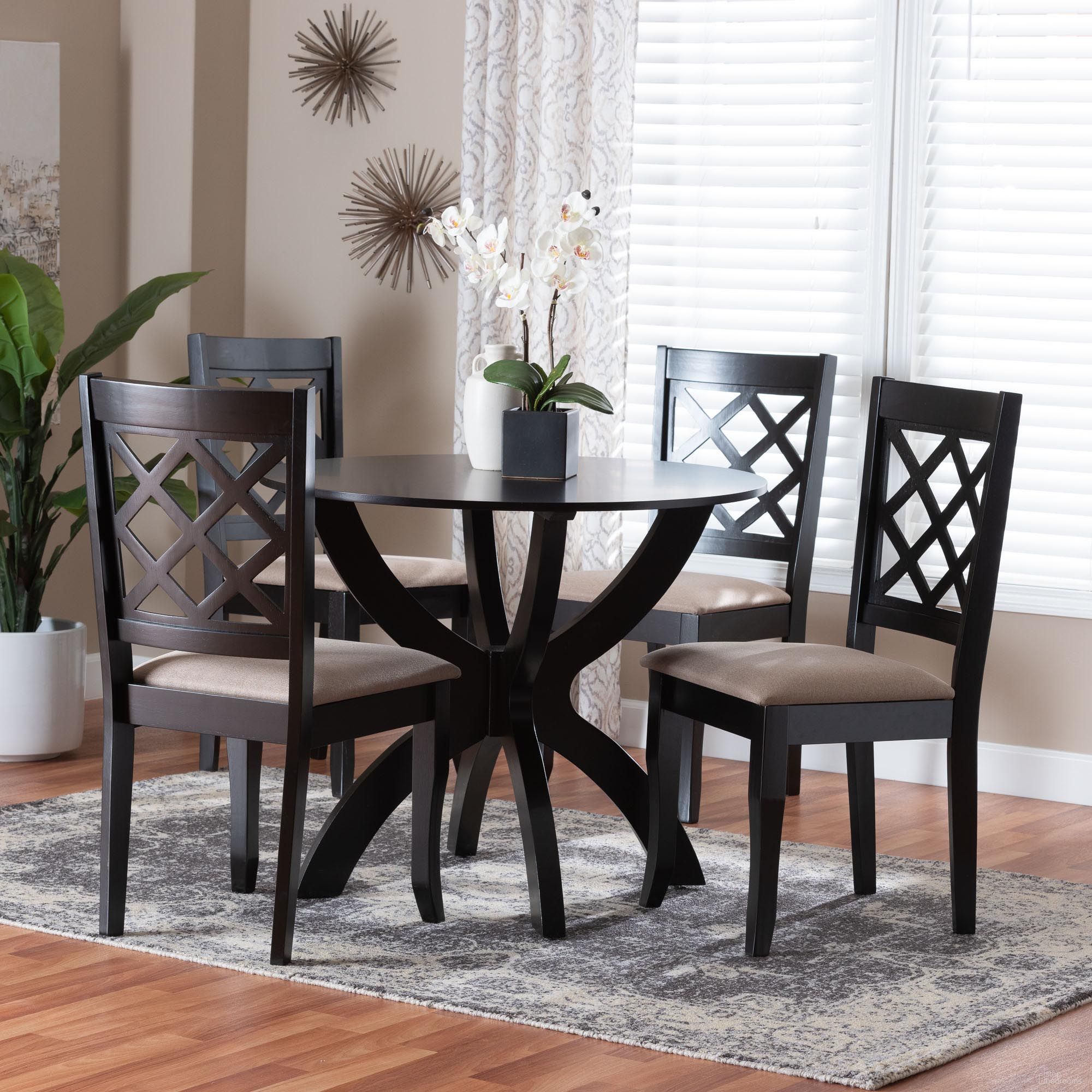 Savina Fabric and Wood 5-Piece Dining Set In Sand and Dark Brown