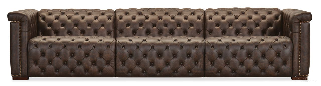 Savion Deux 3 Seat Sofa with Two Power Recliners and Three Power Headrests In Brown