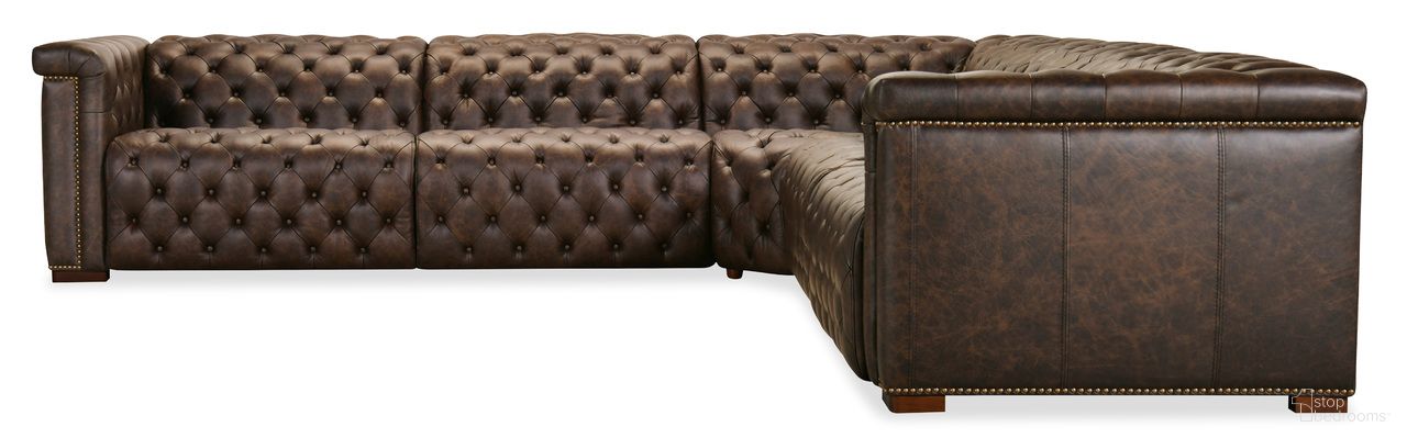 Savion Deux 5 Seat Sectional with Three Power Recliners and Six Power Headrests In Brown