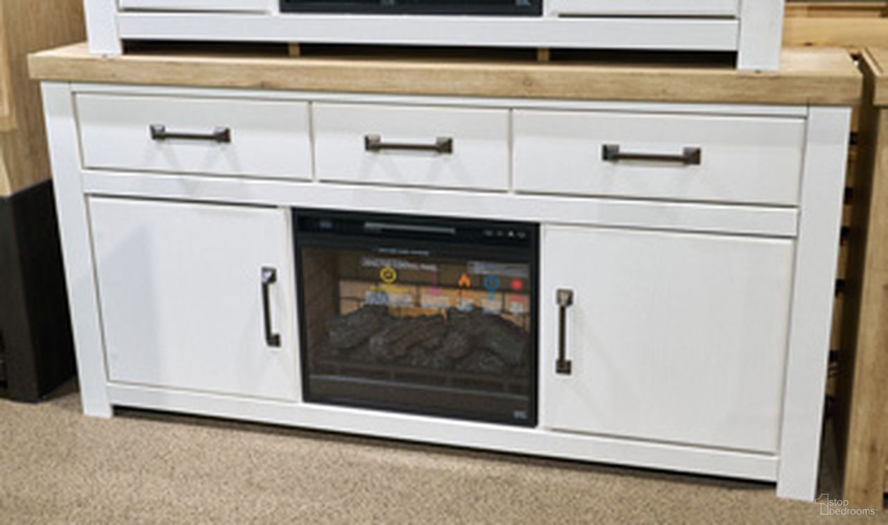 Savonport 62 Inch TV Stand with Electric Fireplace In White and Brown